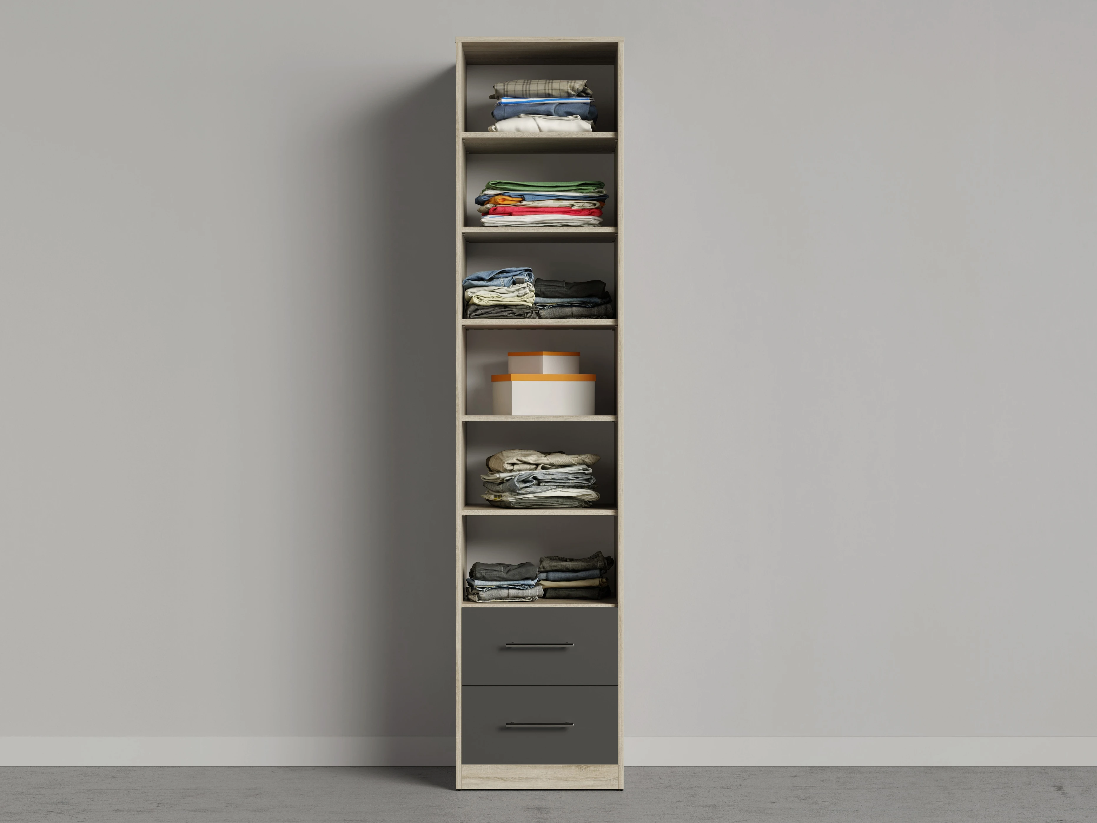 2 Cabinet 50cm with 1 door and 2 drawers Oak Sonoma / Mirror / Anthracite