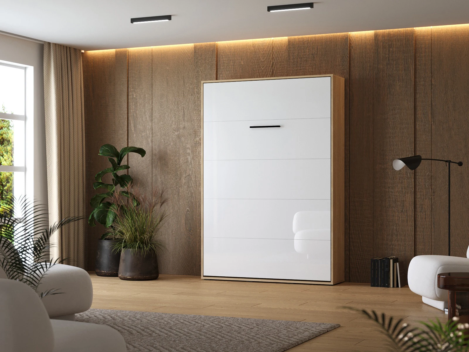 1 Murphy Bed 140x200 Vertical (M1 40cm depth) Kaiserberg Oak /White Gloss