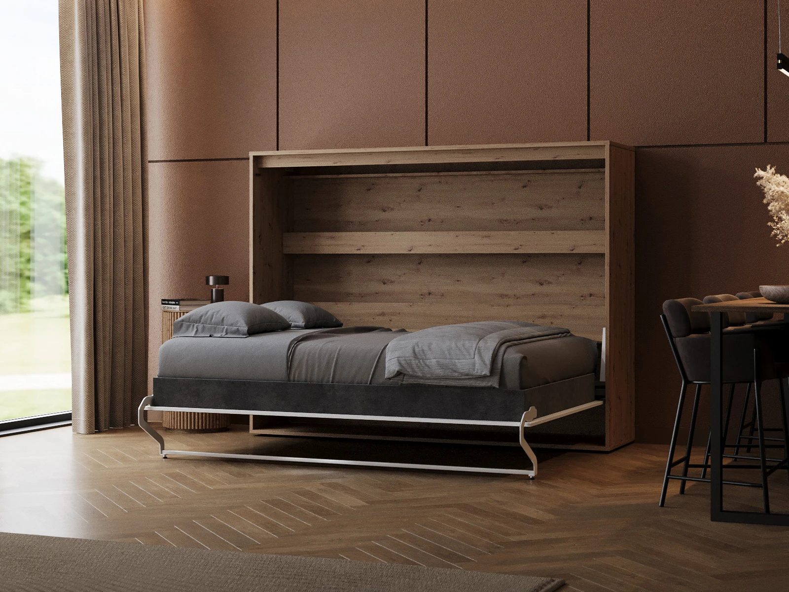 Murphy Bed 140x200 Horizontal (M2 55cm depth) Wild Oak/White picture 2