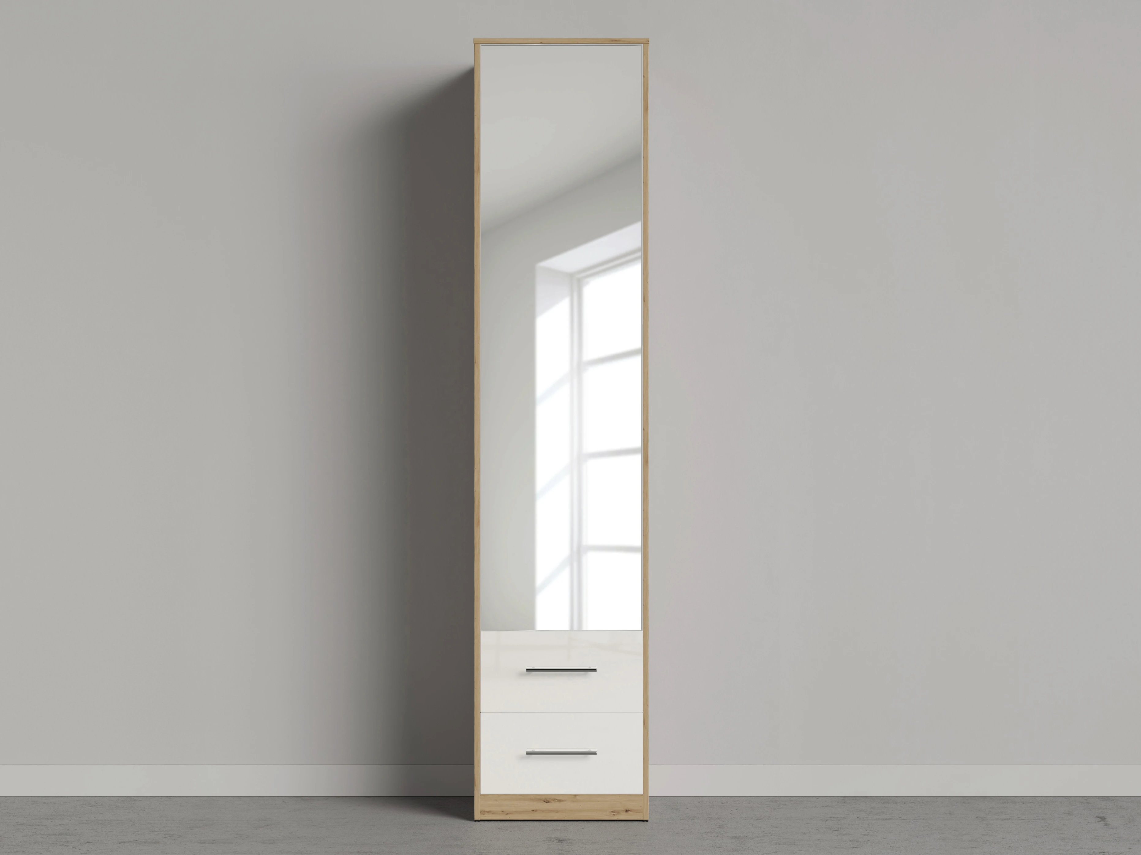 1 Closet 50x220 cm (Standard 45 cm depth) Wild Oak / Mirror / White Gloss