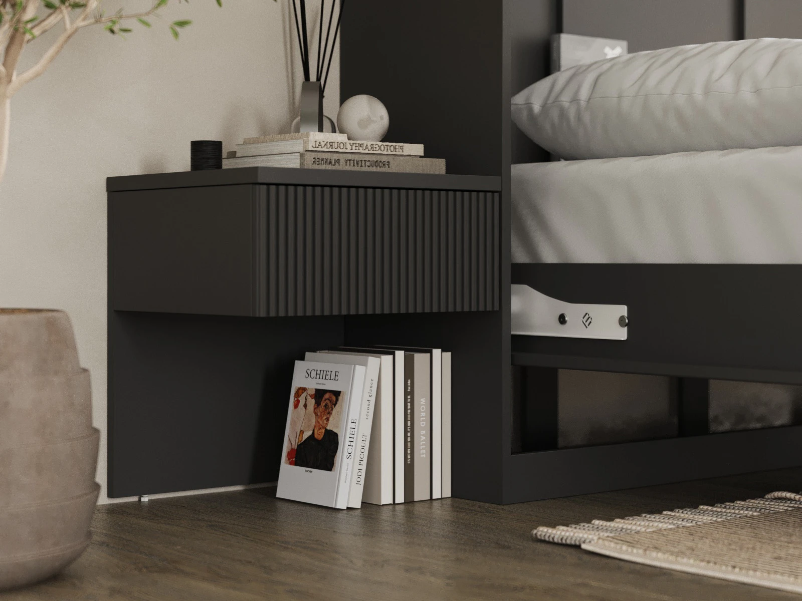 Murphy Bed Classic 140x200H WAVES with 2 Bedside tables Anthracite / Anthracite Waves picture 8