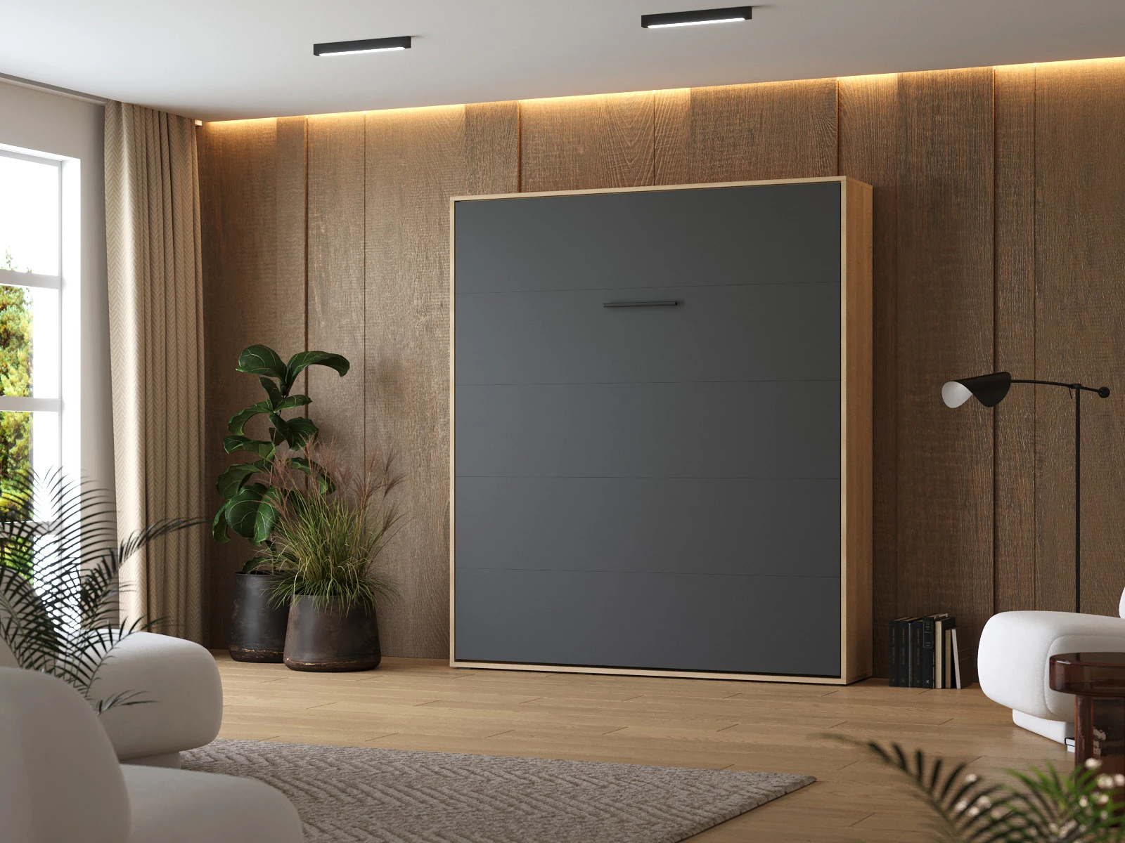 Murphy Bed 180x200 Vertical (M1) Kaiser Oak / Anthracite picture 1