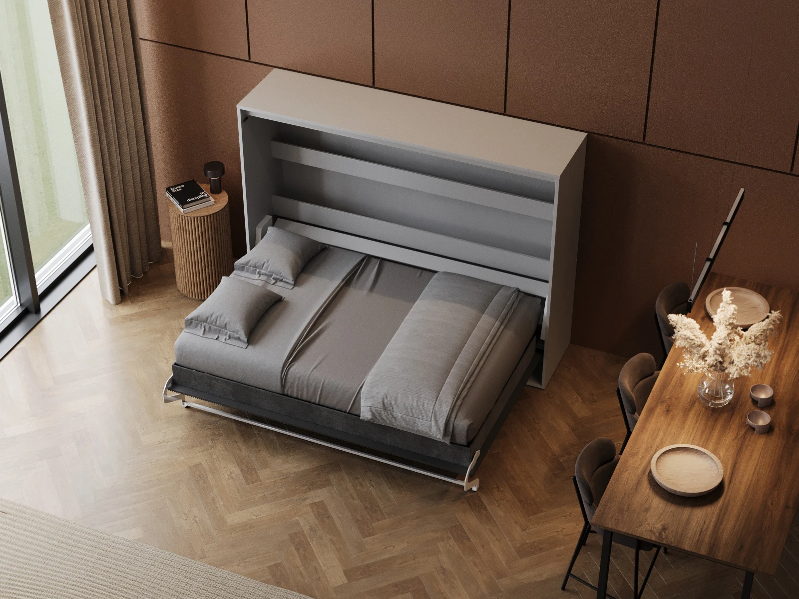 Murphy Bed 140x200 Horizontal (M2 55cm depth) Pearl Grey/Anthracite Waves picture 7