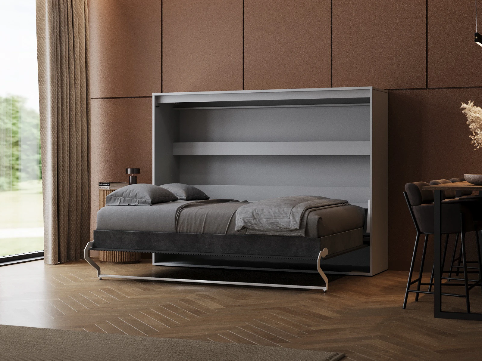 Murphy Bed 140x200 Horizontal (M2 55cm depth) Pearl Grey/Anthracite Waves picture 2