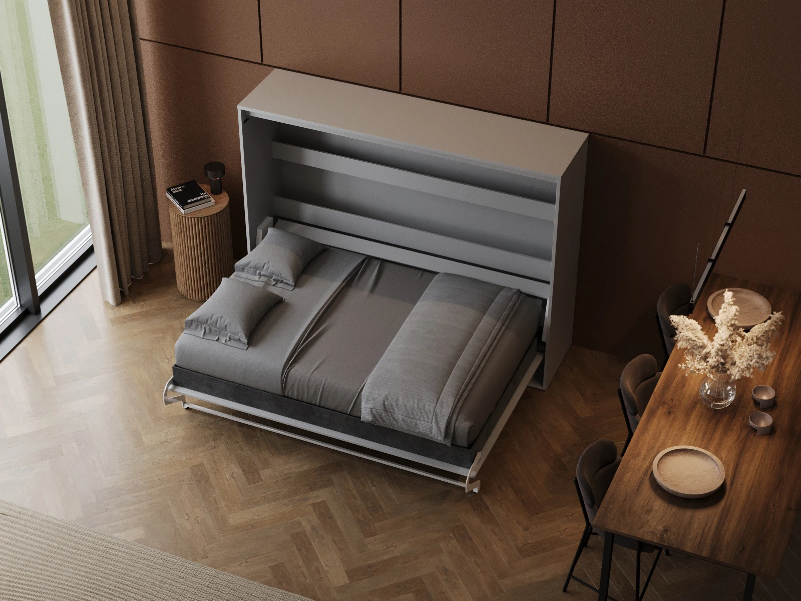 Murphy Bed 140x200 Horizontal (M2 55 cm depth) Pearl Grey
 picture 7