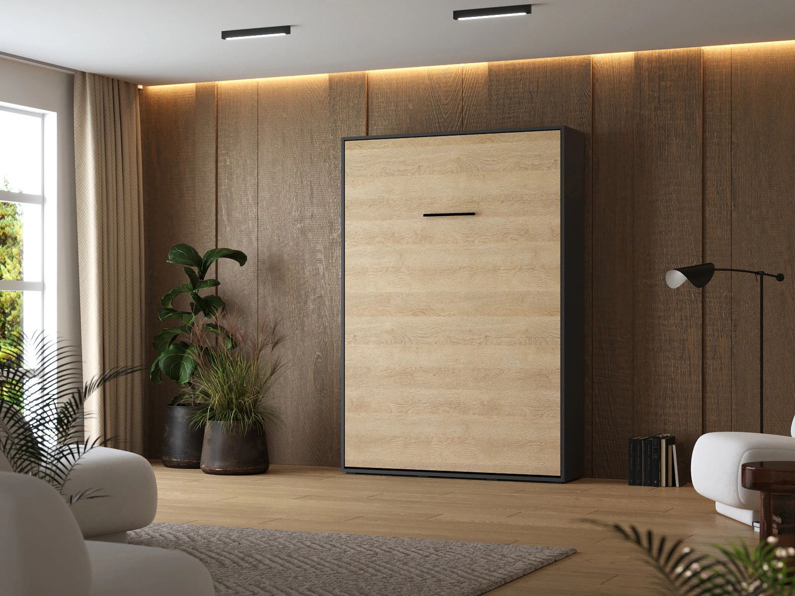 Murphy Bed 140x200 Vertical (M1 40cm depth) Anthracite I Kaiserberg Oak picture 1