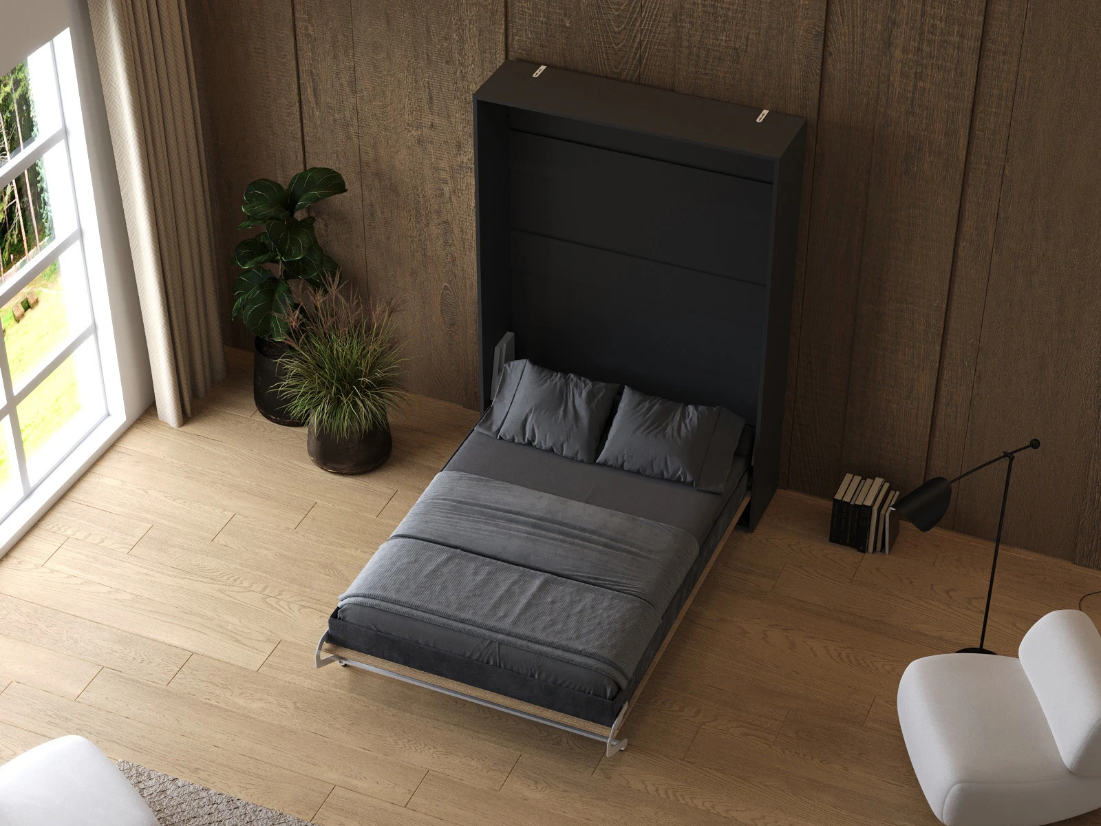 Murphy Bed 140x200 Vertical (M1 40cm depth) Anthracite I Kaiserberg Oak picture 7