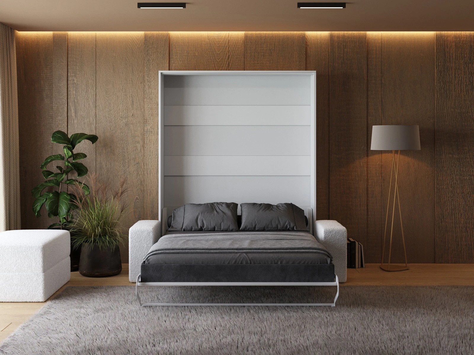 Murphy Bed with Sofa White (M1) 160x200 Vertical White picture 5