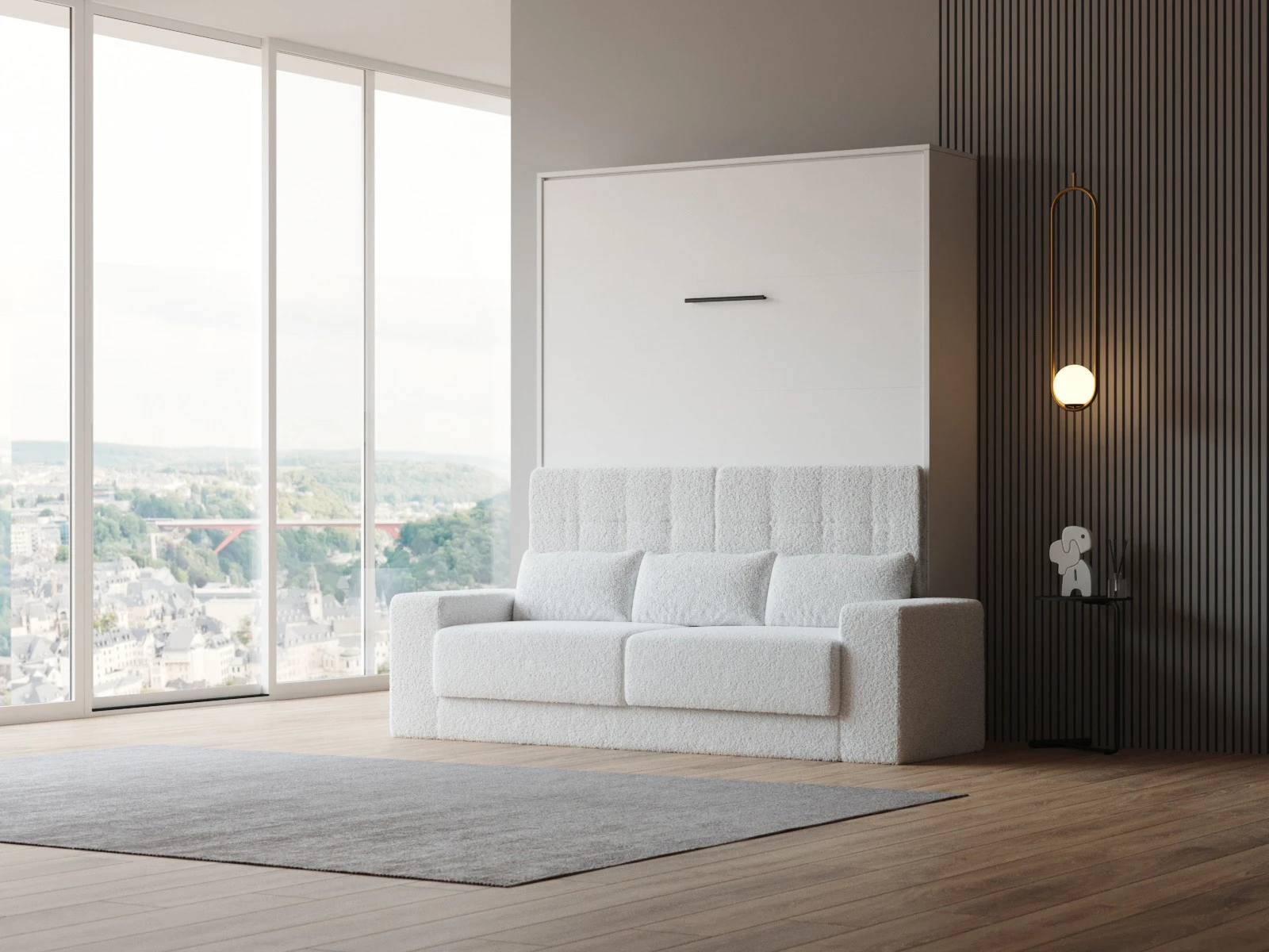 1 Murphy Bed with Sofa White (M1 40cm depth) 160x200 Vertical White