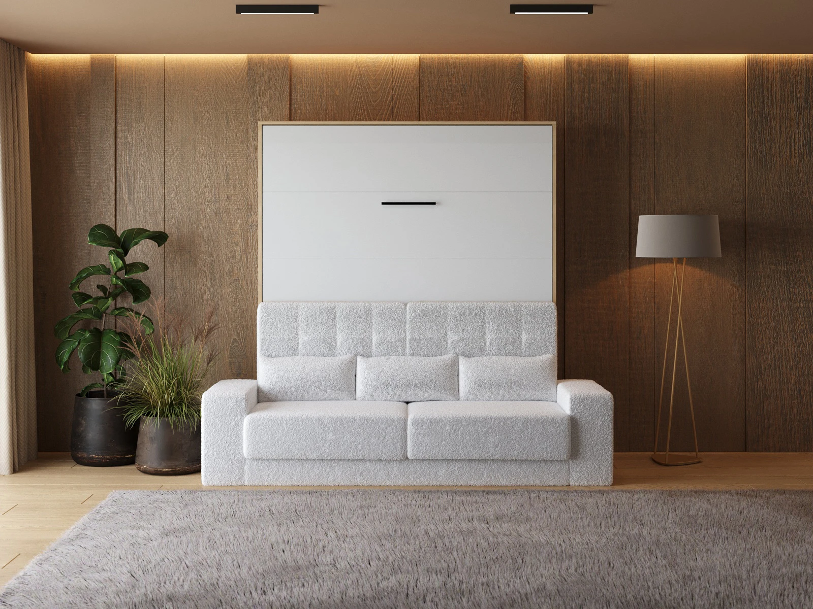 Murphy Bed with Sofa White (M1) 180x200 Vertical Kaiser Oak / White picture 3