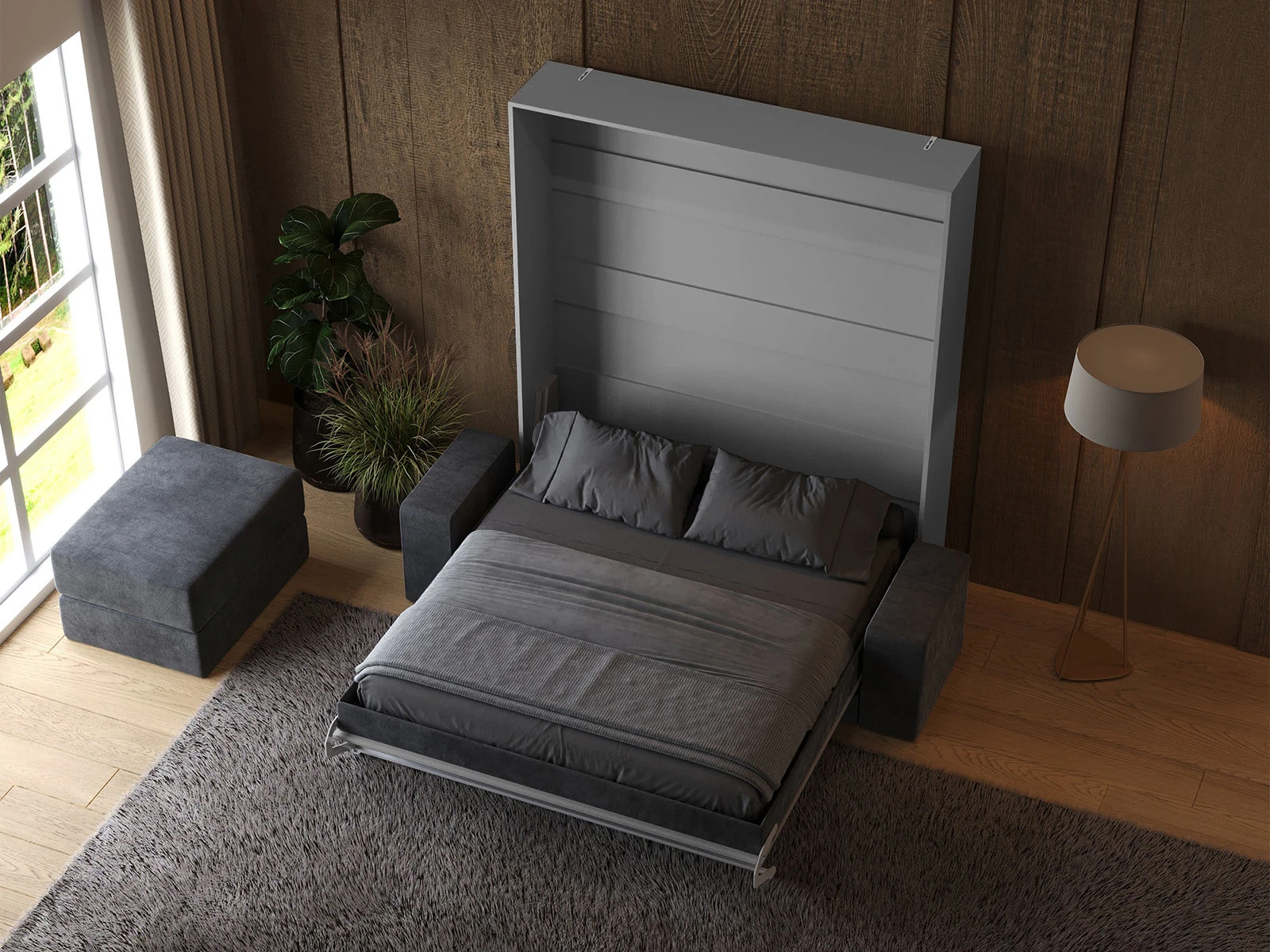 Murphy Bed (M1) 180x200 Vertical Pearl Grau with Sofa Anthracite picture 7